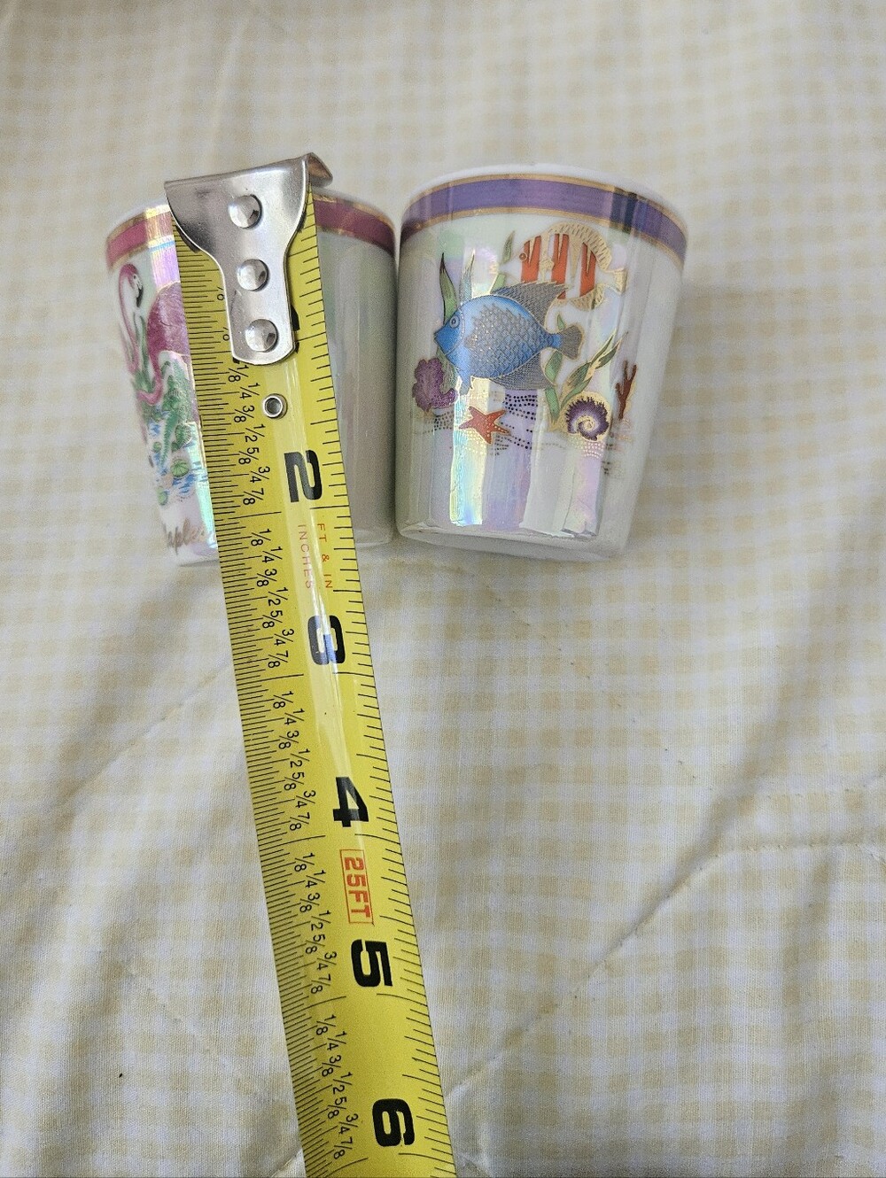 Iridescent Ceramic Shot Glasses with Flamingo and Tropical Fish - Picture 4 of 7